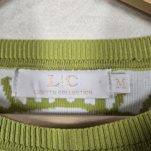 Lizette Collection EVIL EYE Cropped Sweater sz M* Green White Art To Wear READ - Picture 2 of 12